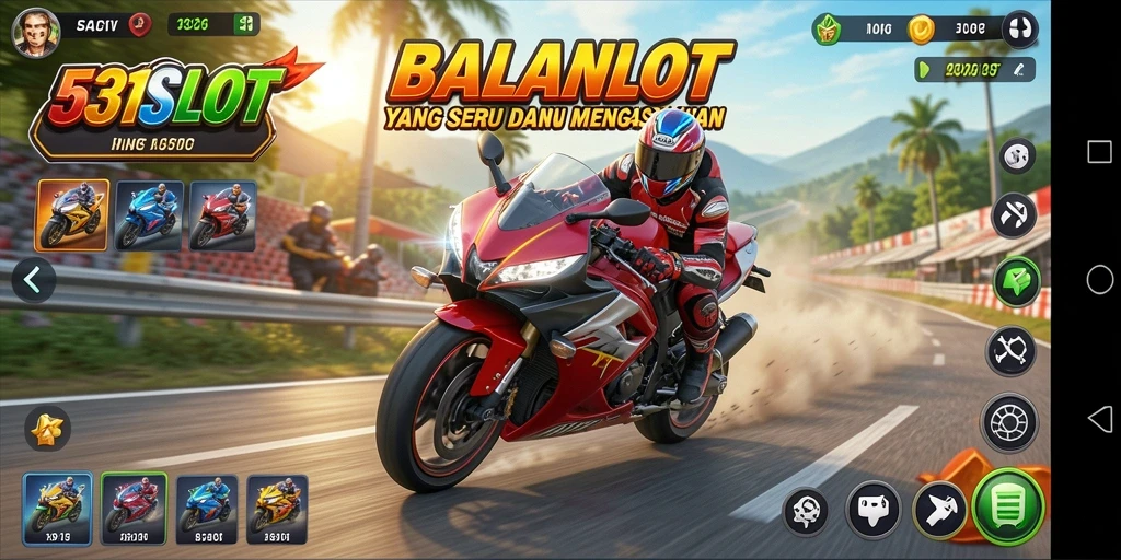 Tampilan gameplay yang seru di 531SLOT dengan balapan motor mendebarkan.