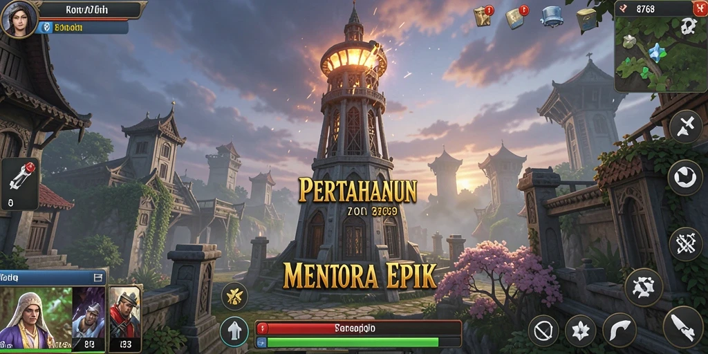 Tangkapan layar menunjukkan gameplay Tower Defense yang menegangkan.