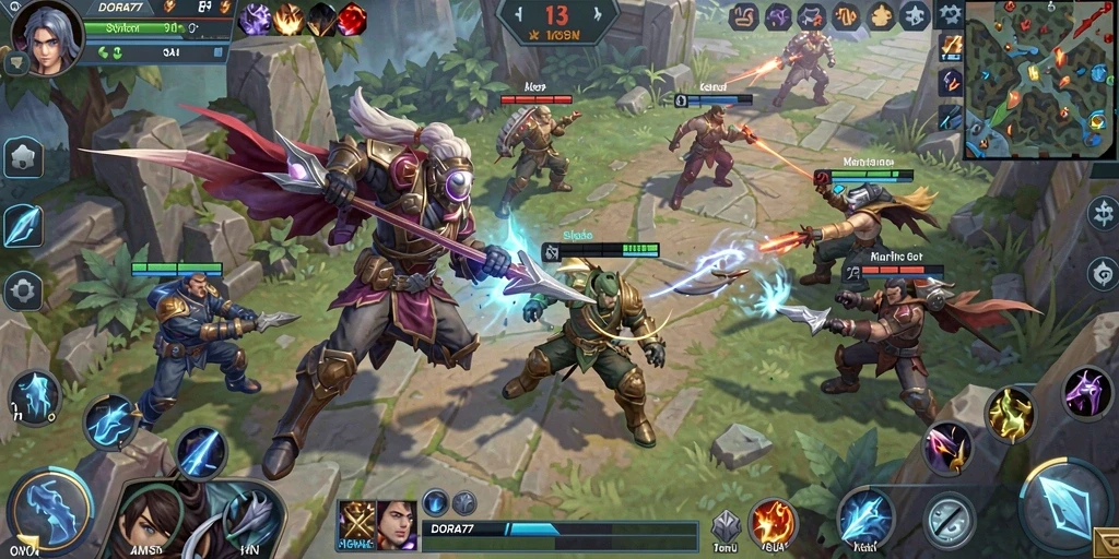 Gameplay DORA77 dengan aksi seru di arena MOBA.