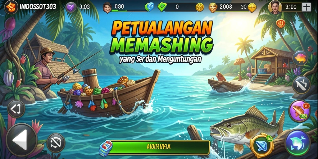 Screenshot gameplay INDOSLOT303 menampilkan aksi memancing yang menegangkan.