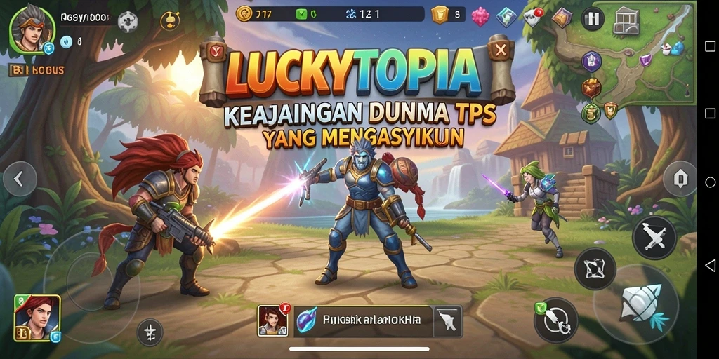 Tangkapan layar gameplay menampilkan aksi seru dalam LUCKYTOPIA yang memukau.
