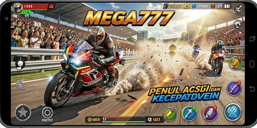 Gameplay balapan motor yang mendebarkan di MEGA777.